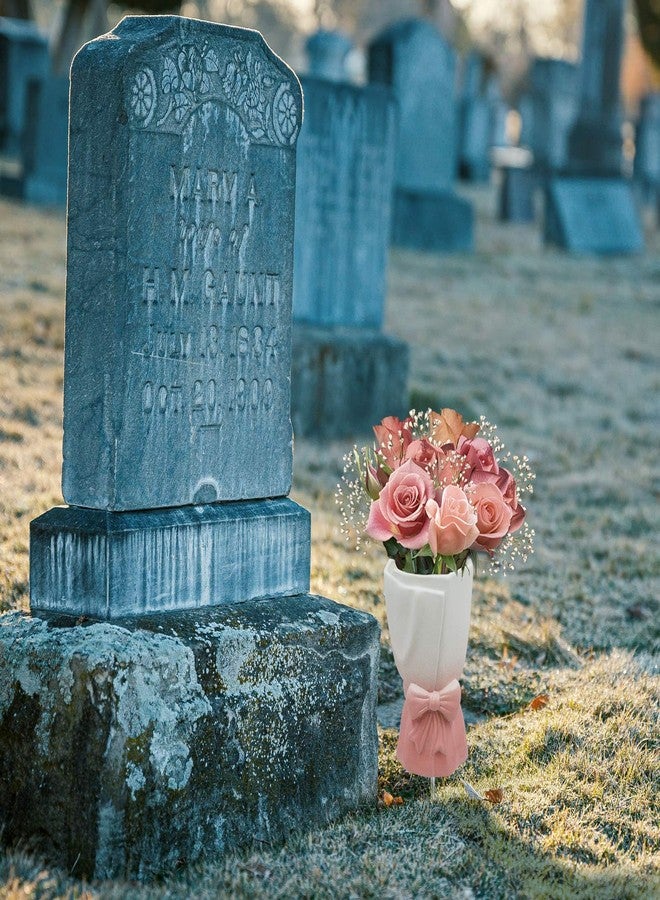 Oooct Cemetery Vase for Grave Decorations with Metal Spike, Ceramics Vase for Memorial Markers, Graveside Decor Sign for Outdoor Yard Lawn - Image 5